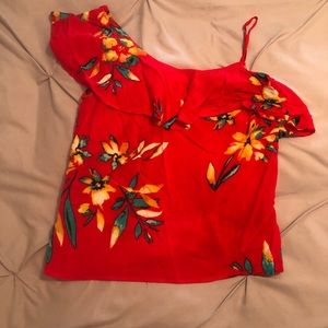 Red floral asymmetrical strap Express tank